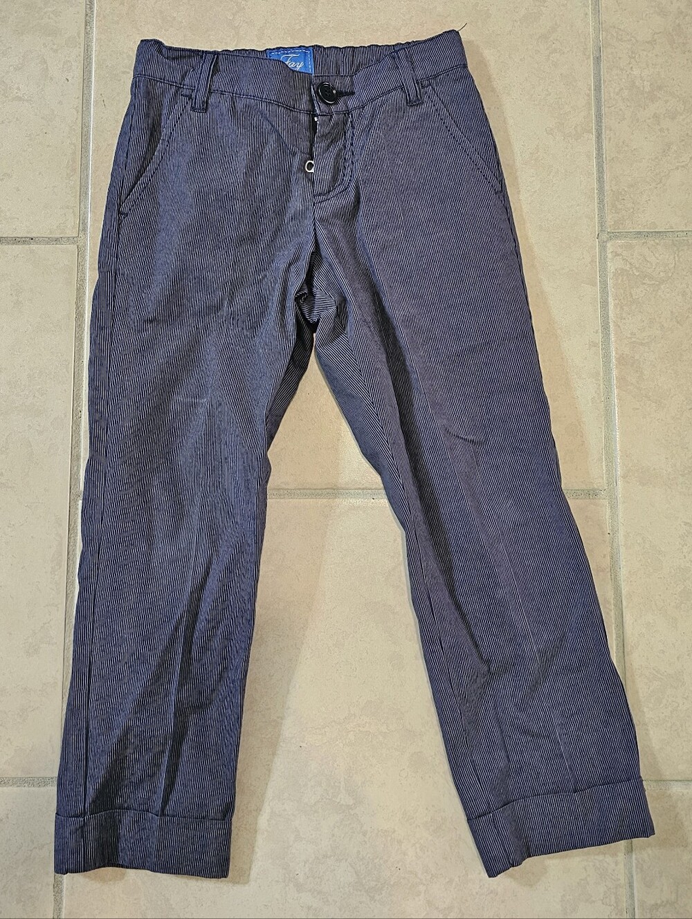 Fay Kids Pinstriped Navy Blue Trousers Suite Pants with Logo for Boys Size 4